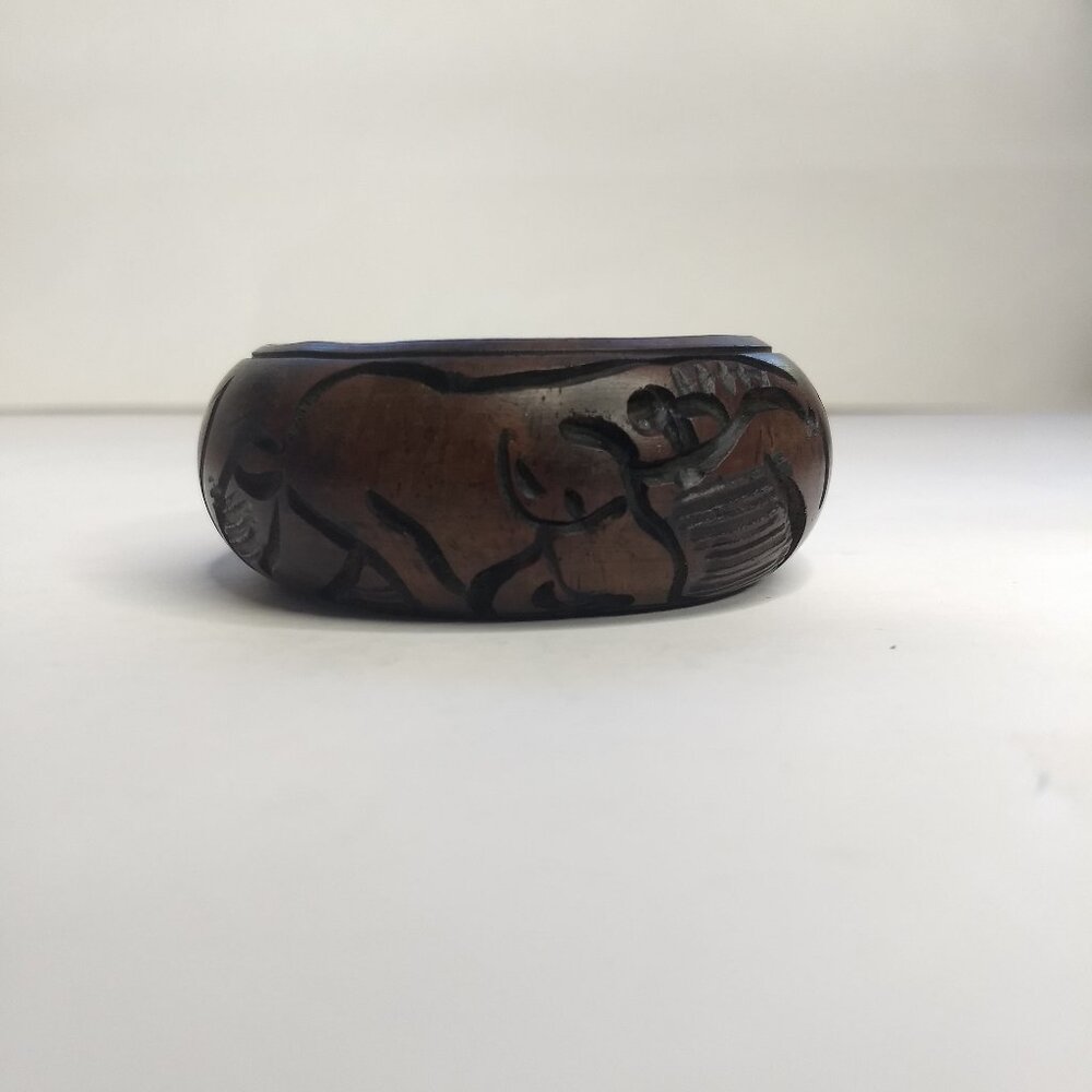 Carved Wooden Elephant Rhino Bracelet Bangle Brown Rhinoceros Vacation Safari
